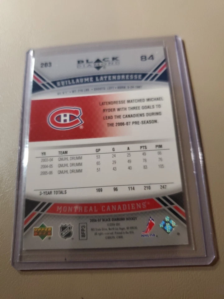 2006-07 GUILLAUME LATENDRESSE BLACK DIAMOND QUAD ROOKIE GEMS CARD MONTREAL. - Image 2 of 2