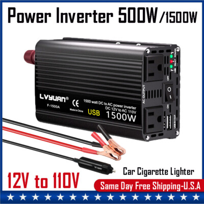 500W Power Inverter DC 12V to AC 110V 120V Converter With 2AC USB for Laptop PC