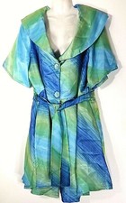 Jerry T Womens Blue & Green Jacket With Belt 3x 26 Plus Size Topper New Nwt