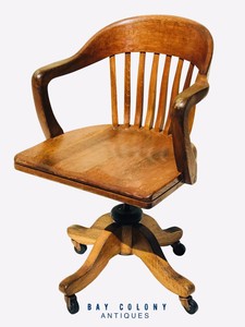 20th C Antique Arts Crafts Mission Oak Swivel Office Desk