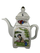 Vintage Geisha Style Scenery Porcelain Teapot With Lid