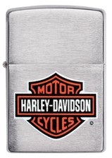Zippo Lighter - Classic Orange Harley-Davidson&reg; Logo Brushed Chrome - 850283