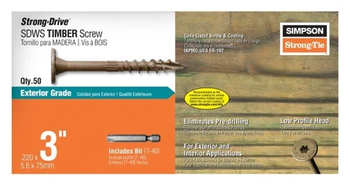 Strong-Drive® SDWS TIMBER Screw (Exterior Grade) — 0.220 in. x 3 in. T40 50-Qty