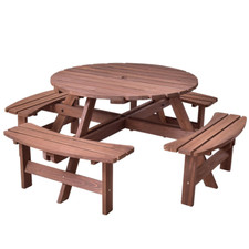 Traditional Patio 8 Seat Wood Picnic Table Dining Seat Bench Set Garden Outdoor