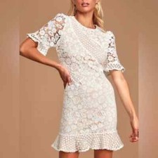 Lulus My Dearest dress women size medium crochet lace overlay lined ruffle hem