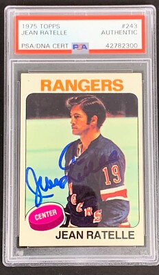 Jean Ratelle Signed 1975 Topps #243 Card NY Rangers GAG Autograph HOF ...