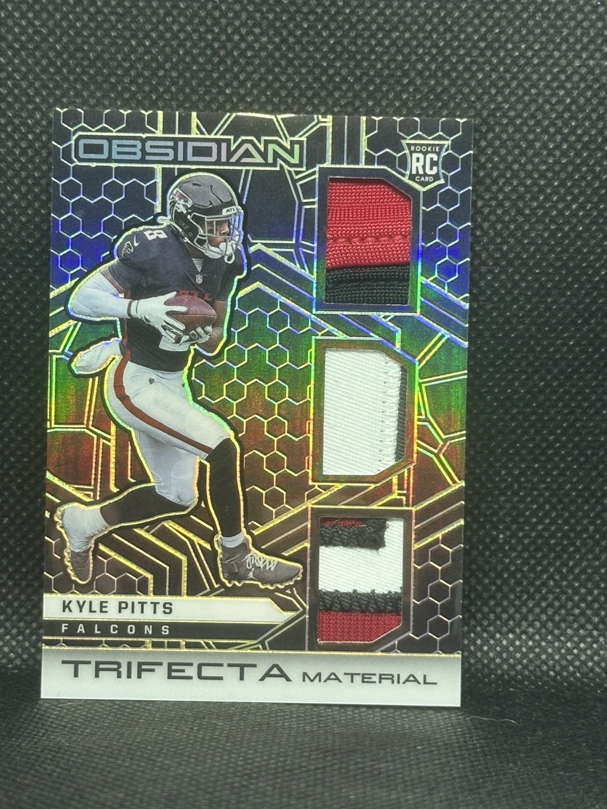 Kyle Pitts Panini Obsidian Trifecta Material #TMKP Electric Etch Yellow