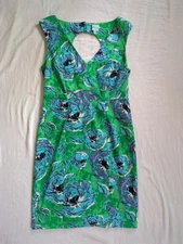 Anthropologie Plenty by Tracy Reece Green Floral Tea Dress Size 8 Cutout Back