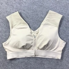 Tommie Copper Sports Bra Womens 2XL Beige Zip Front Shoulder Support Active Gym