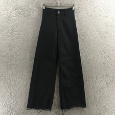 Zara Wide-Leg Jeans Womens 2 actual 25x28.5 Black High Rise Raw Hem Zip Fly