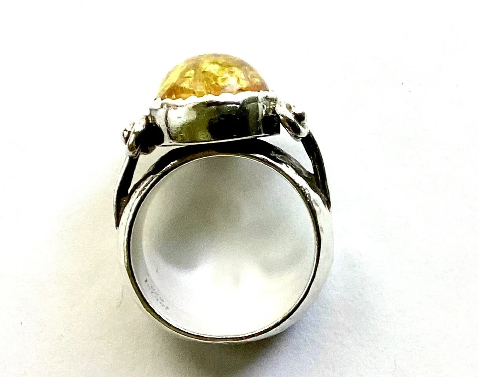 Anillo de plata de ley 925 ámbar báltico vintage. Grueso. Hecho a mano. Plata Talla 7 Foto 3 de 4