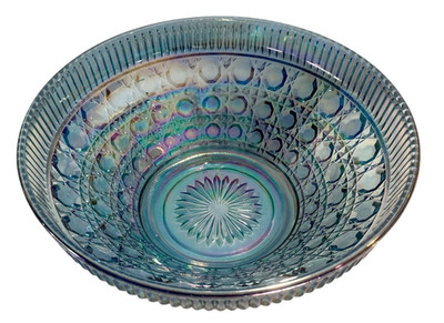 Indiana Windsor Blue Diamond Carnival Glass Fruit Bowl Iridescent 10 3/8  D