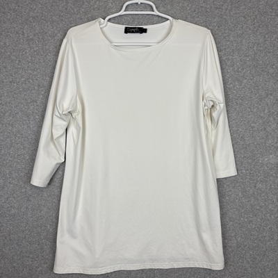 #ad Sympli Womens Tunic Top Sz 12 White Minimalist 3 4 Sleeve Stretch Casual $28.95