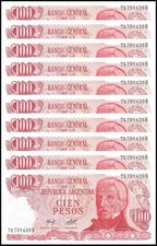 Argentina 100 Pesos, 1976-1978 ND, P-302b.2, UNC X 10 PCS