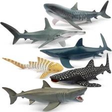 6PC Realistic Shark Figurines Set - 5-6" Ocean Animals Bath Toys, Cake Topper...