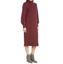 Caslon Double Knit Long Sleeve Turtleneck Sweater Dress in wine color XS