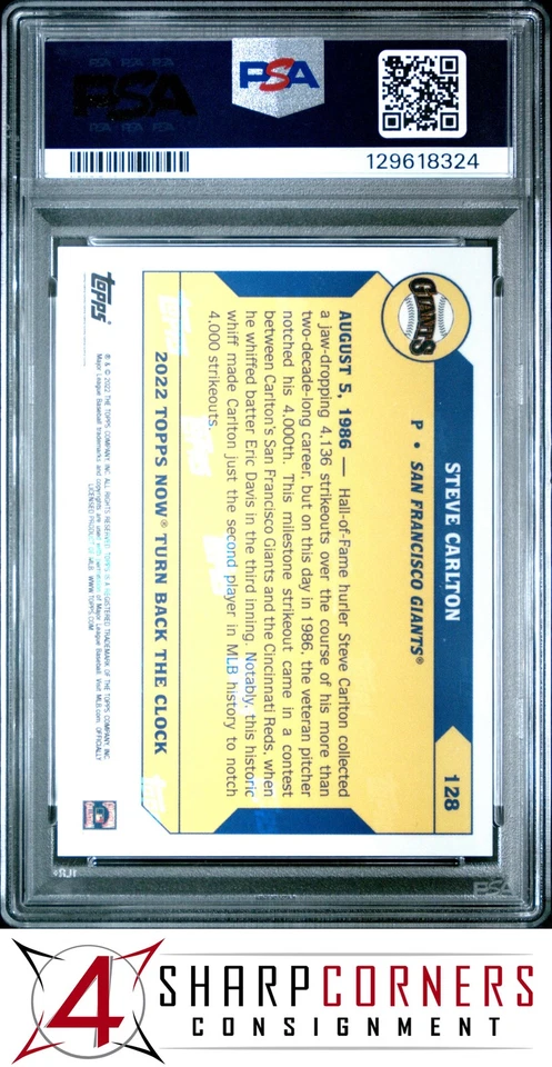 2022 TOPPS NOW TURN BACK THE CLOCK #128 STEVE CARLTON HOF POP 1 PSA 10 - Image 2 of 3