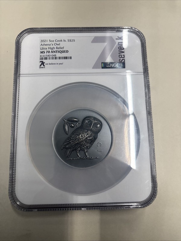 2021 5oz Cook Islands $25 Athena’s Owl Ultra High Relief MS70 - Only 555 Minted