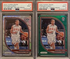 2020 Panini Prizm Stephen Curry USA BSKTBL Silver Prizm PSA 9/Green Prizm PSA 9