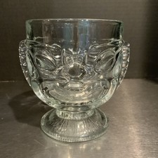 Tiki Glass Goblet Happy Sad Faces Hawaiian Polynesian Clear Heavy 4? Crystal