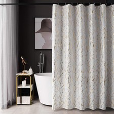 White Shower Curtain with Gold Branch Pattern 12 Hooks Included 72 x 72 Inch ...