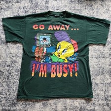 Vintage 90s Looney Tunes Tweety Go Away I'm Busy Tshirt Size XL