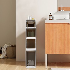 Slim Bathroom Storage Cabinet White 4 Layers With Toilet Paper Holder And Wheels