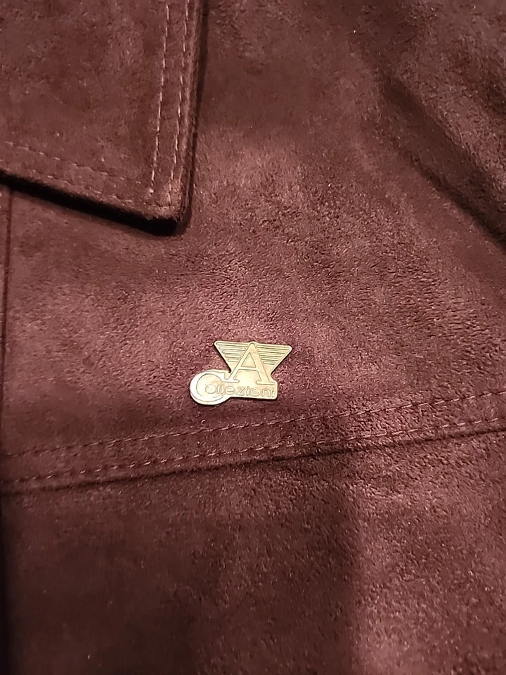 Chaqueta de gamuza italiana para hombre Armani Collezloni talla XL marrón forrada con botones Foto 4 de 4