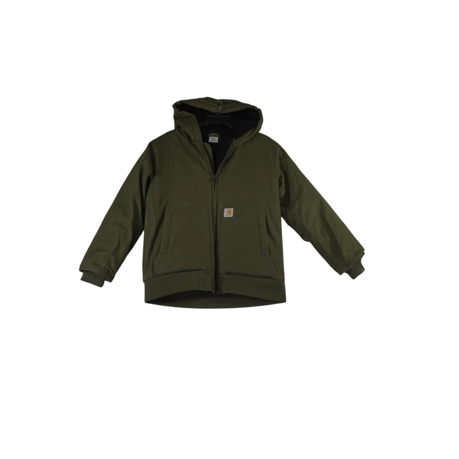 Carhartt Active Jacket Boys Large Olive Green Cotton Quilt Lined Hooded Full Zip