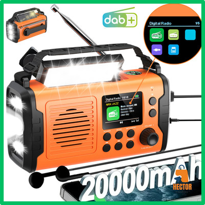   Solar Notfall Radio 20000mAh DAB FM Kurbel SOS Taschenlampe Kompass