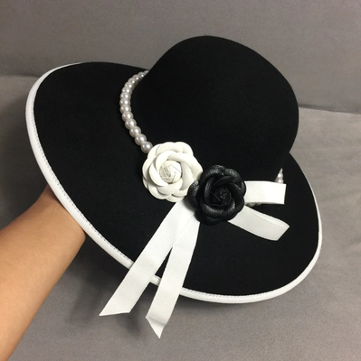 Vintage Black & White Derby Hat Flower Bow Bead Pearls  display picture 1