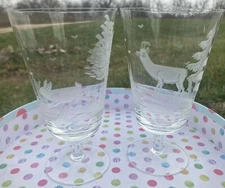 2 Rowland Ward Moser Pilsner Cocktail Glass Stemware Crystal Etched Glasses Game