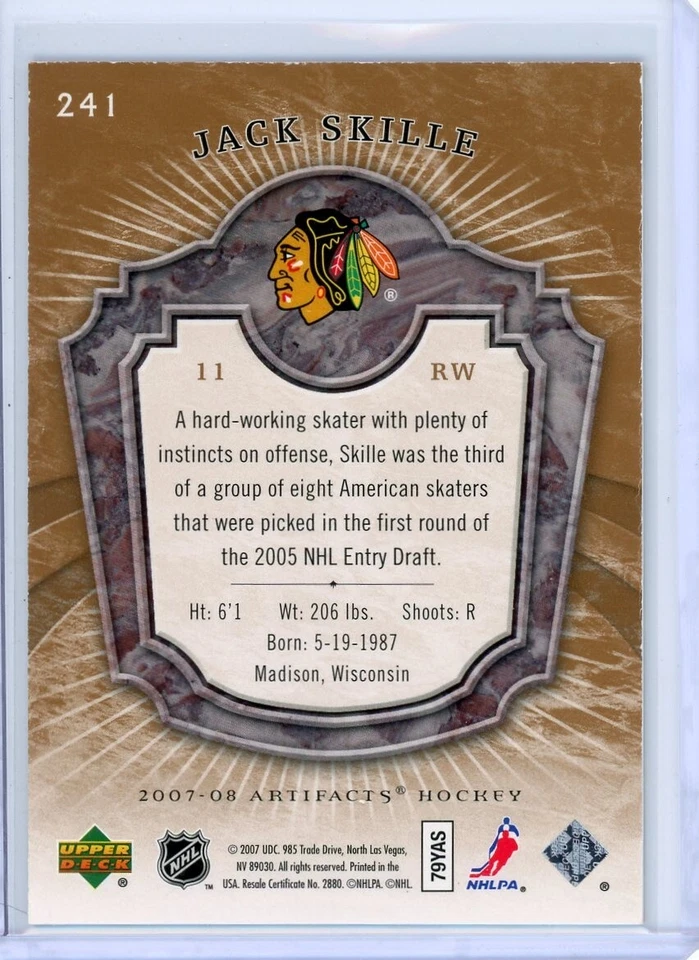 2007-08 Upper Deck Artifacts Rookie #241 JACK SKILLE 17/599 - Image 2 of 2