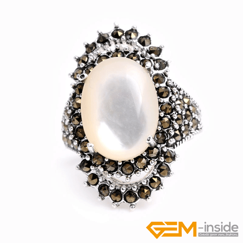 Natural Oval Gemstone Marquis Marcasite Beads Silver Jewelry Ring Size #6#8 Gift - Picture 34 of 55