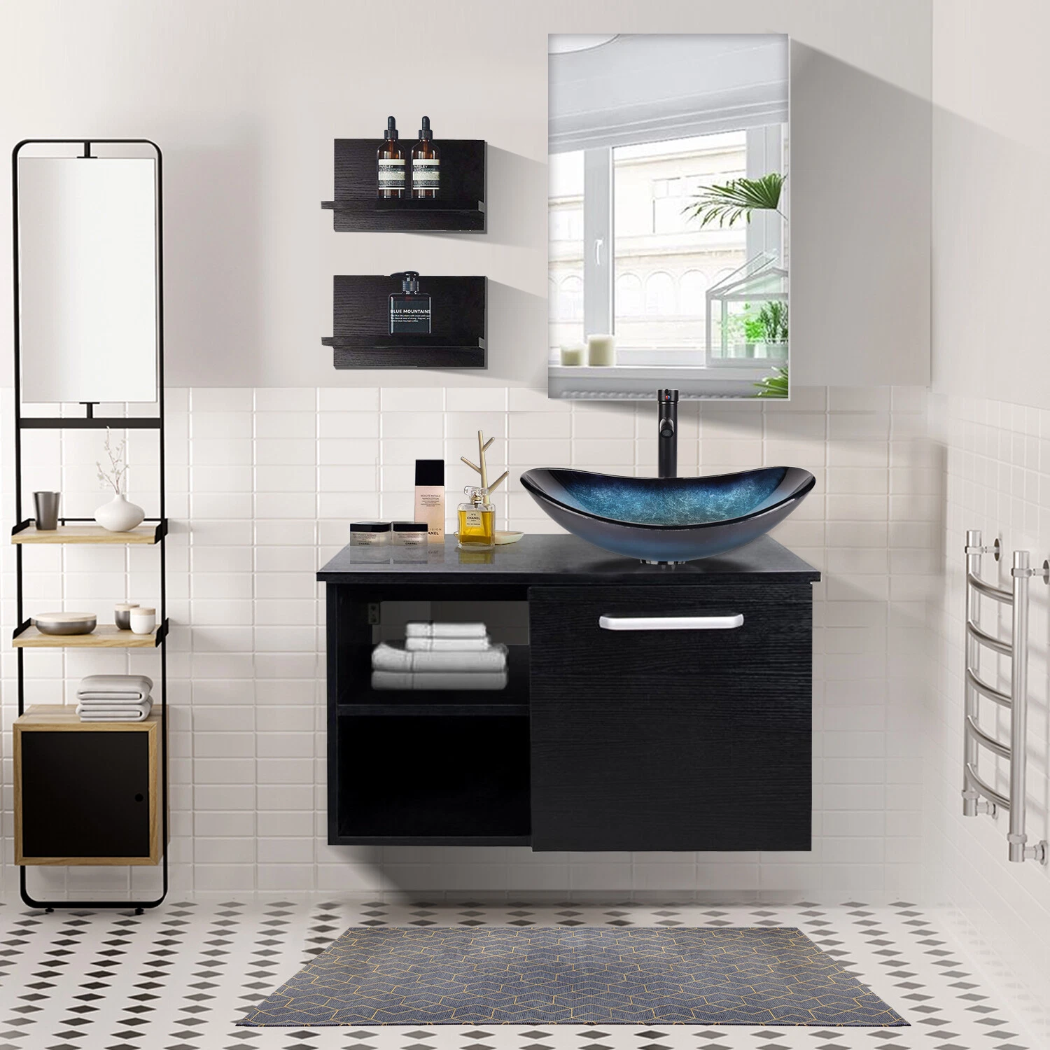 Vanity + Blue and Black Sink