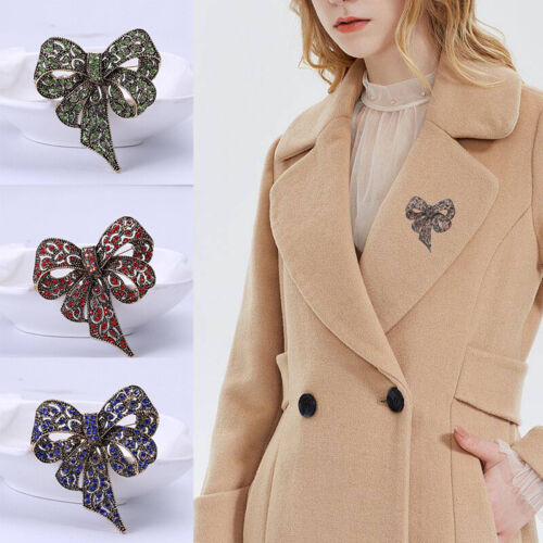 Large Women Bowknot Brooch Vintage Fashion Black Color Rhinestone Bow Brooches - Afbeelding 1 van 17