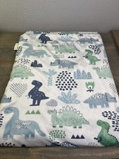 S L SL HOME FASHIONS DINOSAUR DINO BLUE WHITE GREEN BABY BLANKET REad 
