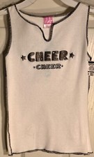 GK CHEER TANK TOP GIRLS SMALL WHITE COTTON GLITTER LETTER BLACK STITCH CS NWT 