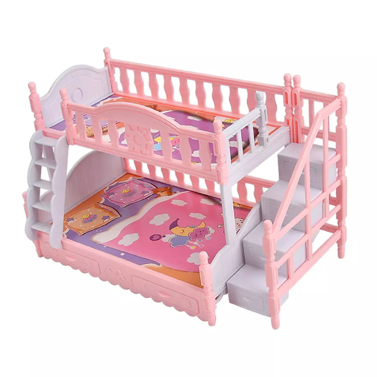 Doll House Furniture Pink Decoration 1 6 Scale Bunk Beds Toy for