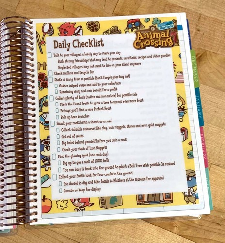 Animal Crossing Daily Checklist 2 Sided Dashboard 4 use w Erin Condren Planner  - Picture 1 of 5