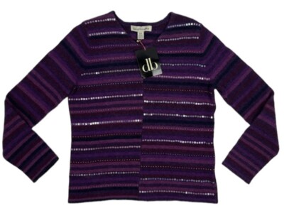David Brooks Sweater Womens Small Purple Striped Pullover V-Neck Wool Blend