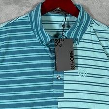 G Fore Polo Shirt Mens Small Blue Striped Split Contrast Tech Jersey Seaglass