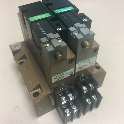 NEW CKD MANIFOLD BLOCK W/ (1) 4L219 & (1) 4L217-06-DC24V SOLENOID VALVES Q6