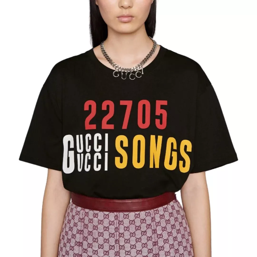 Gucci L130553 Womens 'Black 22705 Gucci Songs' Print T-Shirt Size Gucci L130553 Womens 'Black 22705 Gucci Songs' Print T-Shirt Size