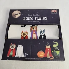 Harvest Green Studio Halloween Dog Cat Salad Dessert Plates (4) Anthropomorphic