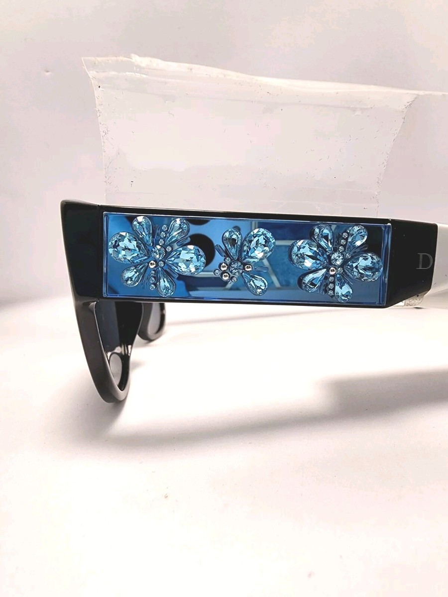 CHRISTIAN DIOR MERCURIAL Black Blue Crystal Floral Rhinestone