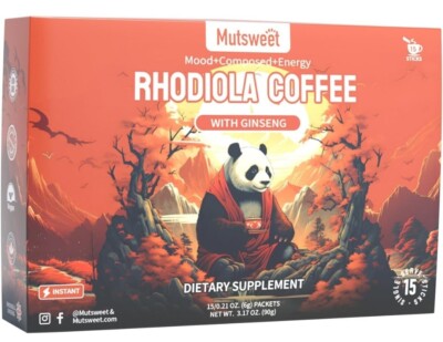 Two Boxes!!!  Mutsweet Energizing Instant Coffee, Rhodiola & Ginseng, 15 Packets