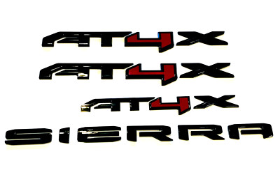 4PCS Gloss Black Red Doors Rear AT4X Sierra Emblems GMC 2023-2024 Sierra 1500