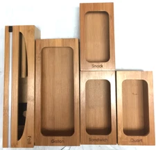 Bamboo Food Bag Storage Organizer Set of 5 Snack Sandwich Quart Gallon