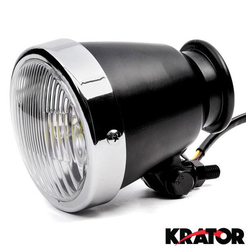 12V Black w/ Chrome Universal Motorcycle 4.25" Bright LED Small Headlight Hi/Lo - Picture 3 of 8